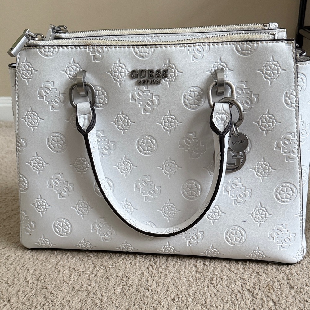 Guess White Embossed Satchel Bag